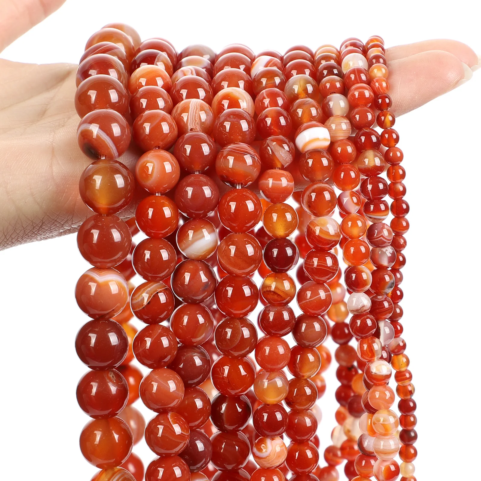 

Гладкие бусины из натурального агата с оранжевой полосой для изготовления ювелирных изделий «сделай сам», аксессуары для браслетов и ожере...