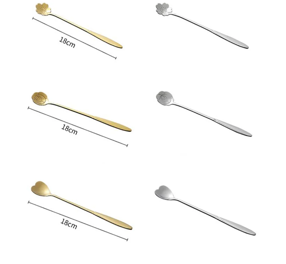 

1Pcs Tea Coffee Mixing Spoon Gold Spoon Long Handle Dessert Stainless Steel Vintage Teaspoons Tableware
