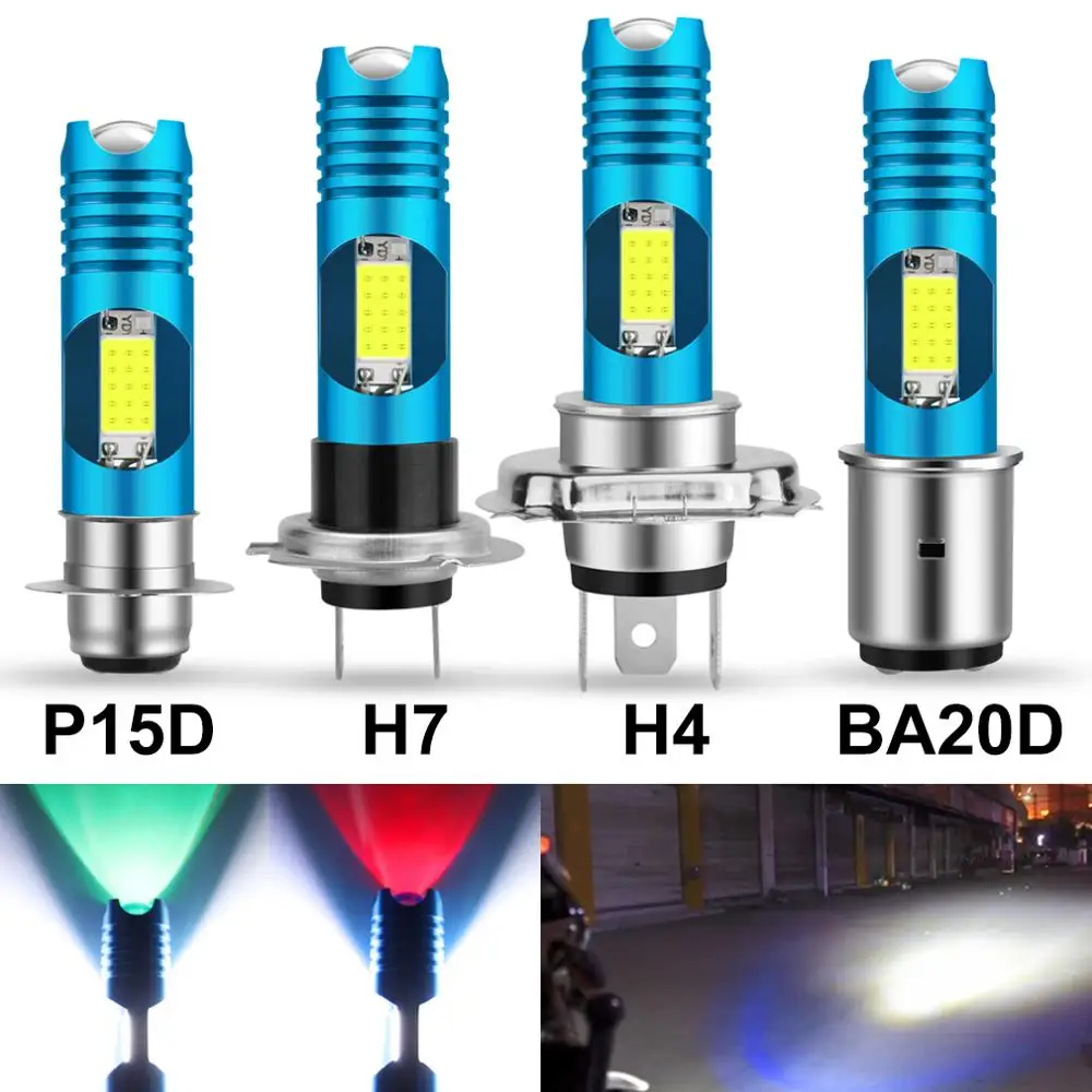 1 шт. цветная (RGB), которые меняются на Автомобильные светодиодные H4 H7 Мотоцикл головной светильник P15D H6 BA20D Беспроводной фара мотоцикла DRL Led лампа мото светильник HS1