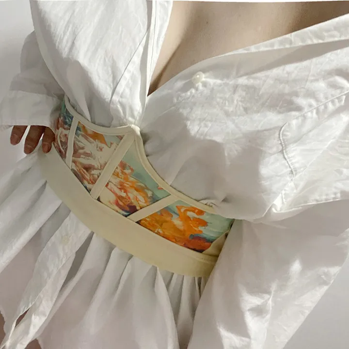 

Fashion Women Corset Vintage Dress Girdle Decoration Bouquet Waist Bodysuits Elastic Band Design Retro Art Printed Summer Outfit