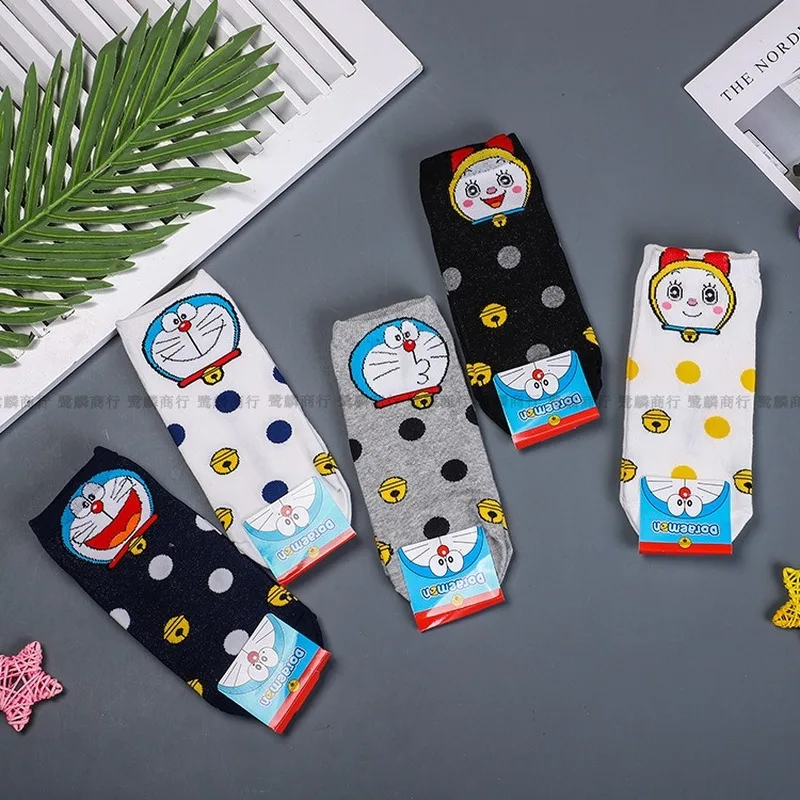 Женские хлопковые женские Носки с рисунком из аниме белая Дораэмон башмачки