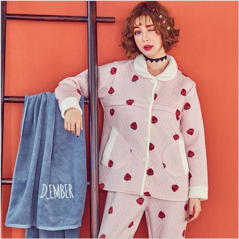 

New maternity sleepwear thickening month clothes cotton postpartum pregnant women pajamas printing breastfeeding top+pant suit