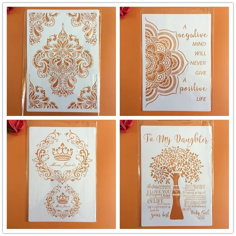 

4pcs/set A4 Animals Mandala Stencils Painting Coloring Embossing Scrapbook Album Decorative Template cake stencil crafts books