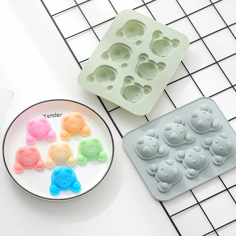 Cartoon 6-connected kitten silicone cake mold baking dish food-grade DIY candy chocolate complementary food utensils | Дом и сад