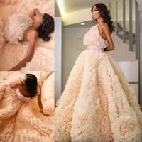 luxury one shoulder prom dresses arabic tiered skirts tulle long formal dress evening gowns sweep train robe de soiree
