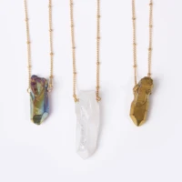 crystal irregular stone pendant necklaces for women men long chain crystal points glass chakra rock necklaces statement jewelry