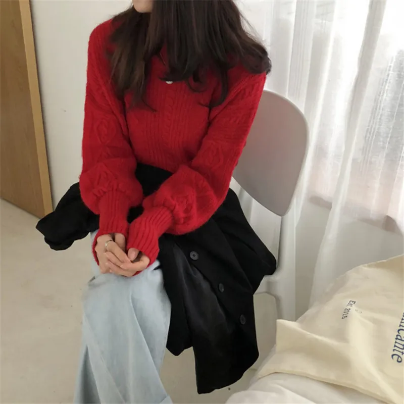 

turtleneck twist sweater women's 2020 new autumn and winter loose long-sleeved Christmas red sweater