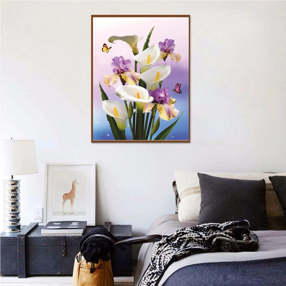 Diamond Embroidery Romantic White calla Square&ampRound Painting Pictures Of Rhinestones Mosaic Home Decor LWR | Дом и сад