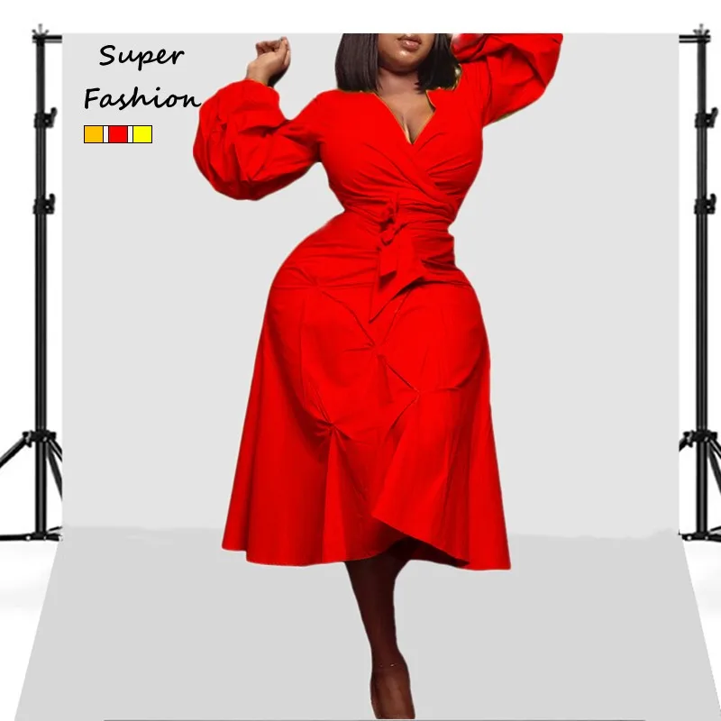 

S-3XL Fashion African Dresses For Women 2022 Clothing Seven Sleeve V Neck Long Sleeve Bandage Outfits Wholesale Dropshipping