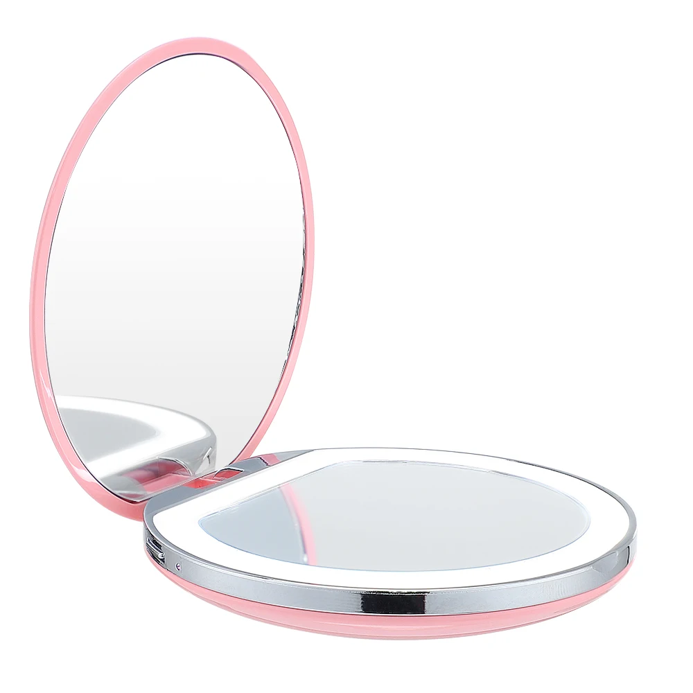 

Mini Makeup Mirror LED lights Portable Desktop lamp Small Round Folding Vanity Mirror 3 Levels Adjustable Lights Makeup Mirror