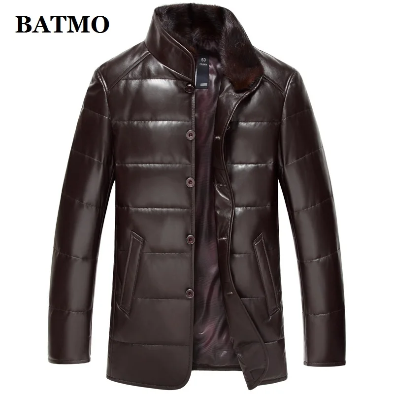 

BATMO 2019 Новое поступление осень и зима 90% белый утиный пух натуральная овчина норковый воротник куртки для мужчин, Куртки из натуральной кожи ...