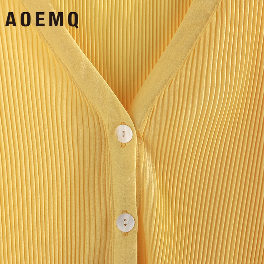 AOEMQ летняя шифоновая блуза дышащая полосатая рубашка с волнистыми драпировками