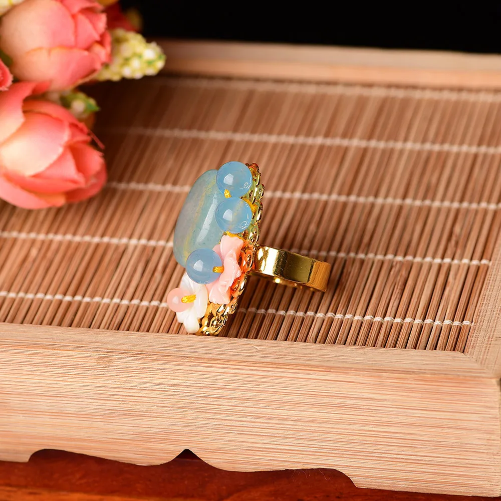 Кольца с нефритовыми цветами халцедон агат амулет модные натуральные