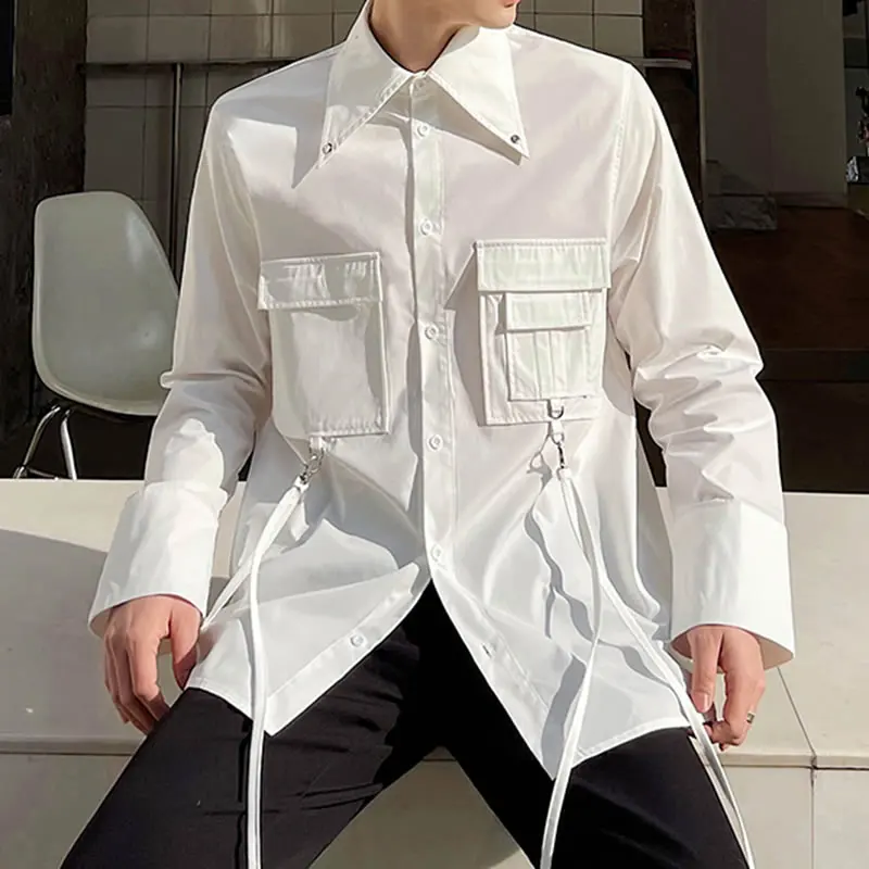 

XITAO Fashion Trendy Women Shirt Solid Color Patchwork Pocket Ribbon Polo-neck Collar 2021 Spring and Autumn All-match ZY5906