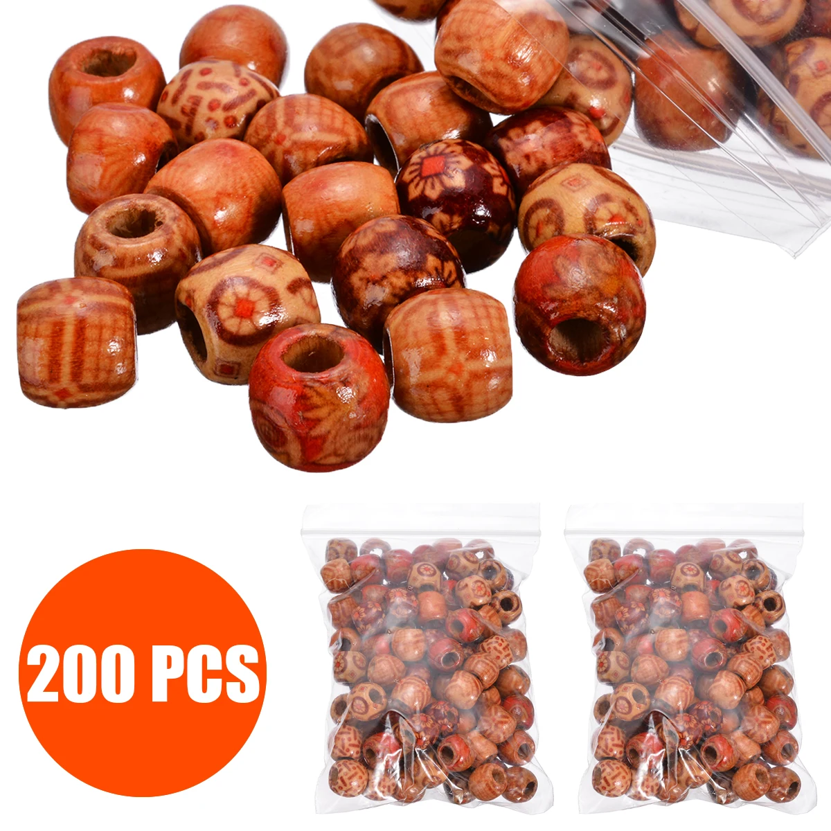 200pcs12mm большое отверстие Бохо деревянные бусины DIY смешанные разбросанные для