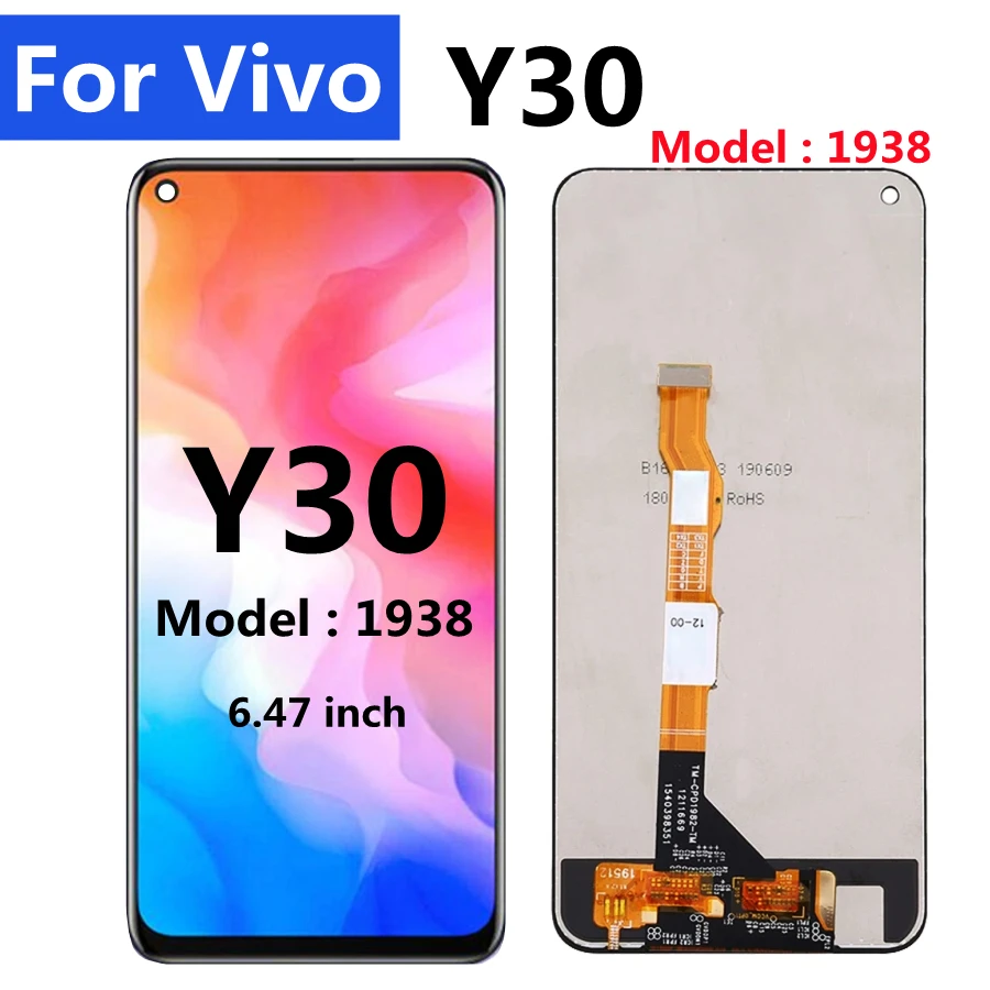 Negro 6,47 "para Vivo 1938 Y30 pantalla LCD de montaje de digitalizador con pantalla t&aacute;ctil de reemplazo para Vivo Y30 LCD-0