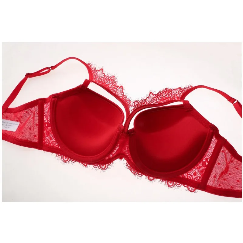 Biiggxx Lace French underwear bra pink suit underwear sexy girls in Europe and America lure high push gather large size blouse