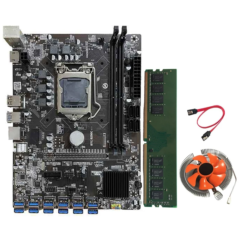 

Материнская плата B250C для майнинга BTC, 12 USB3.0 к PCI-E 16X, графический слот LGA1151 DDR4 DIMM RAM с 8G DDR4 RAM + вентилятор охлаждения ЦП