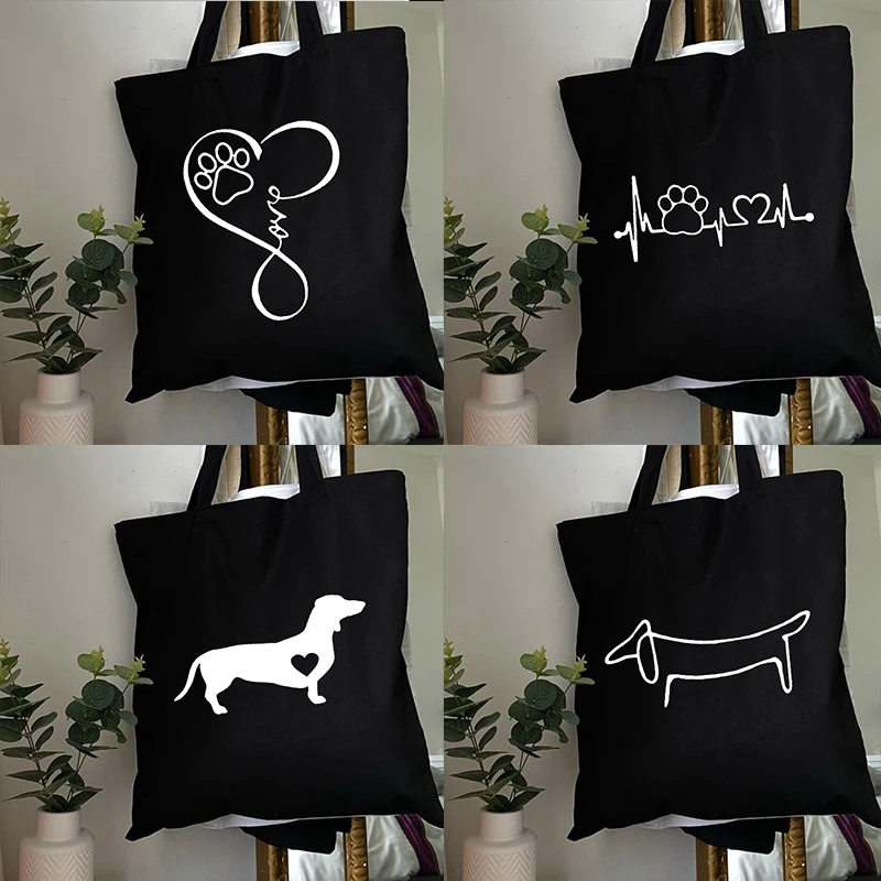 

Bag Female Cute Dog Harajuku Fashion Shoulder Bag Lady Shopping Black Bags Canvas Tote Bag Reusable Casual Travel Bags for Women