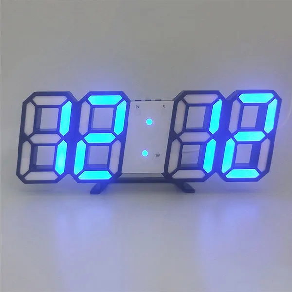 Blue And Black Rim 3D Будильник цифровой светодиодный дисплей времени украшение дома настенные часы 3 уровня яркость будильник Повтор большие умные часы USB кабель - Цвет: Blue And Black Rim
