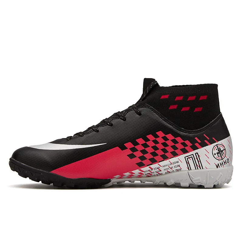 black2 Men Football Boots Cleats Boots Long Spikes TF Spikes High Top Sneakers Soft Indoor Turf Futsal soccer Shoes Chuteira Futebol - Цвет: black2