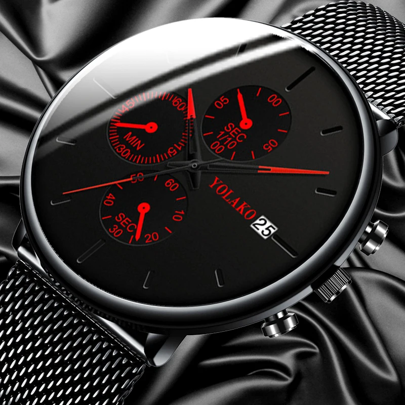 

Men Watch Men Stainless Steel Mesh Belt With Calendar Quartz Wristwatch Business Casual Men‘s Watch Clock relogio masculino 2020