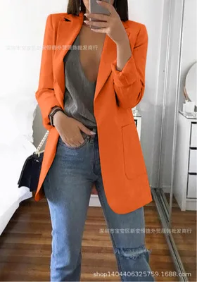 Новые модные однотонные Цвет женские офисные клетчатый блейзер с длинным рукавом свободного покроя с рисунком «гусиные лапки», костюм, пальто, куртка Для женщин пиджаки, женская верхняя одежда - Цвет: orange
