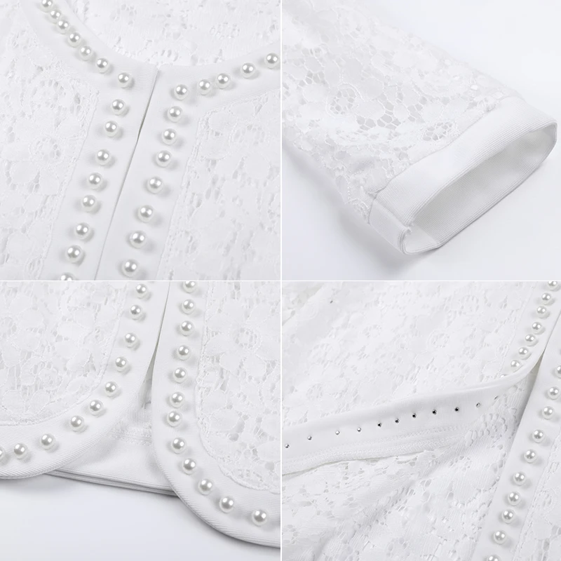 

Womens Coats Long Sleeve Beading Hollow Lace Jacket Chaquetas Mujer 2020 Casaco Feminino O Neck Shorts Jacket Women 353B