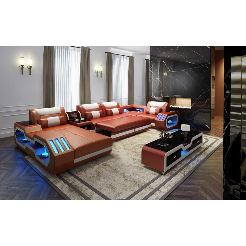 Оранжевый цвет из натуральной кожи диван Набор Секционные & loveseats|Диваны для