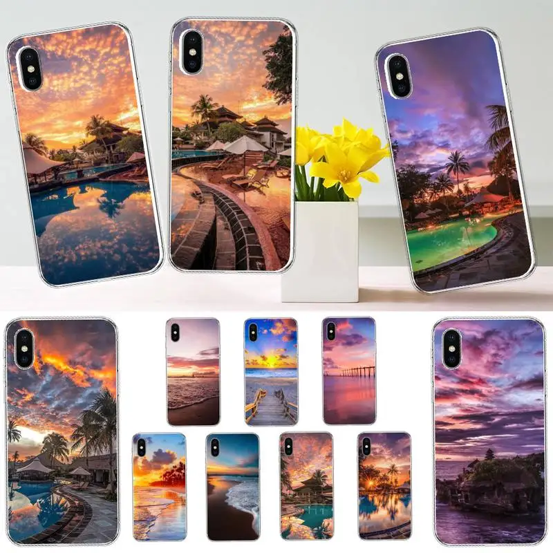 

Sunset view of Bali Phone Case Transparent soft For iphone 12 11 13 7 8 6 s plus x xs xr pro max mini