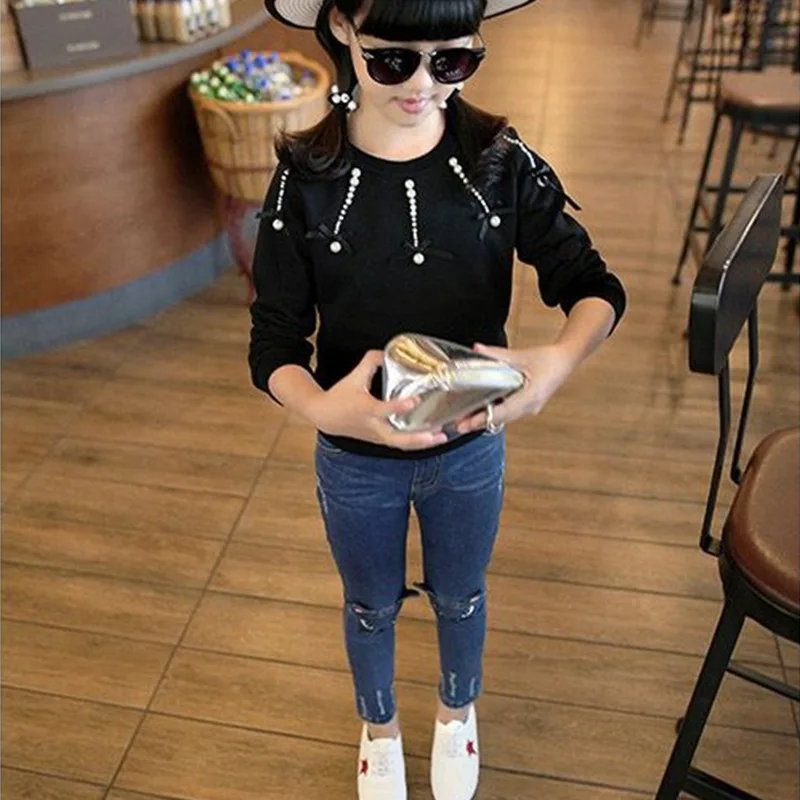 Джинсы для девочек 90 160 см с мультяшным рисунком зимние Осенние детские брюки