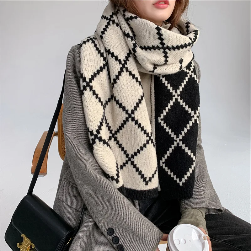 

Christmas Brand High-end Winter Thick Knitted Scarf Women Wild Plaid Printing Couple Models Ins Warm Wool Plaid Men’s Scarf