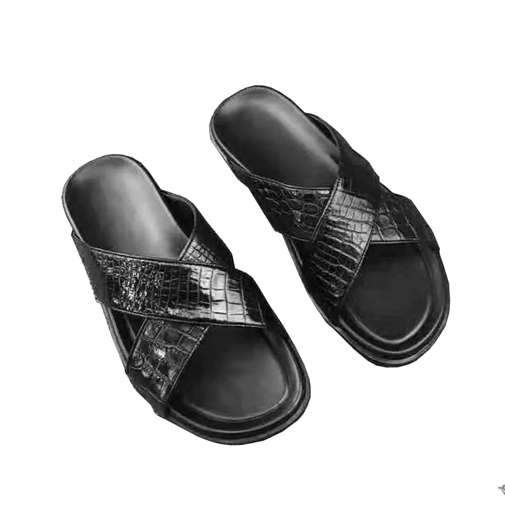 

ourui men slippers men crocodile leather slippers male crocodile slippers summer high-end fashion noble