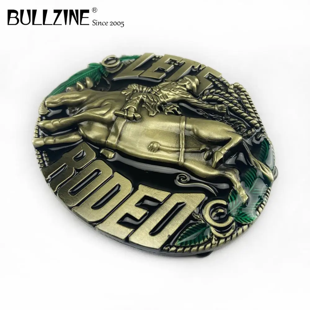 В Bullzine Пряжка для ремней Rodeo с античная латуневая отделка FP 02627 2 подходит детей на