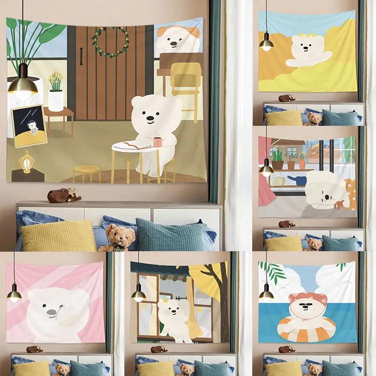 Декоративный гобелен в мультяшном стиле настенный принт с белым медведем