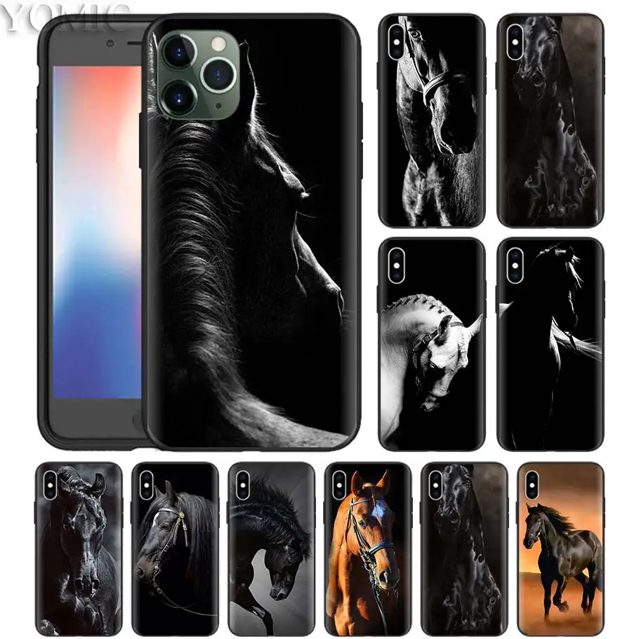 Чехол Running Horse для iPhone 11 Pro XS Max XR X 7 8 6 6S Plus 5S 5 SE Черный силиконовый чехол телефона Bolso