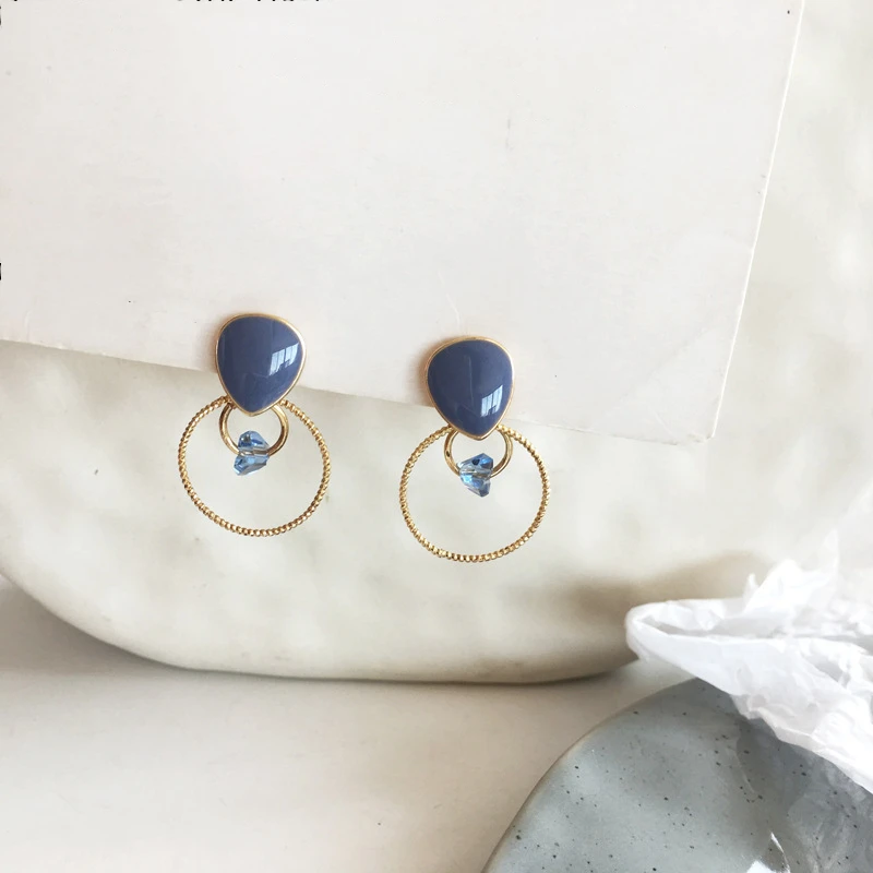 Простые милые синие эмалевые серьги в Корейском стиле для девушек