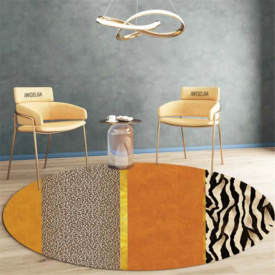

Modern Geometric Animal Print Round Carpet Orange Bedroom Carpet Chair Mat Washable Living Room Rug Luxury Sofa Rug Circle