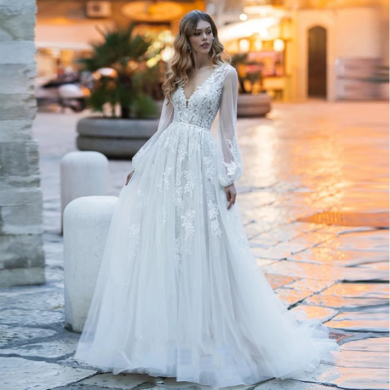 Свадебное платье трапеция Verngo кружевное свадебное в стиле бохо с аппликацией и