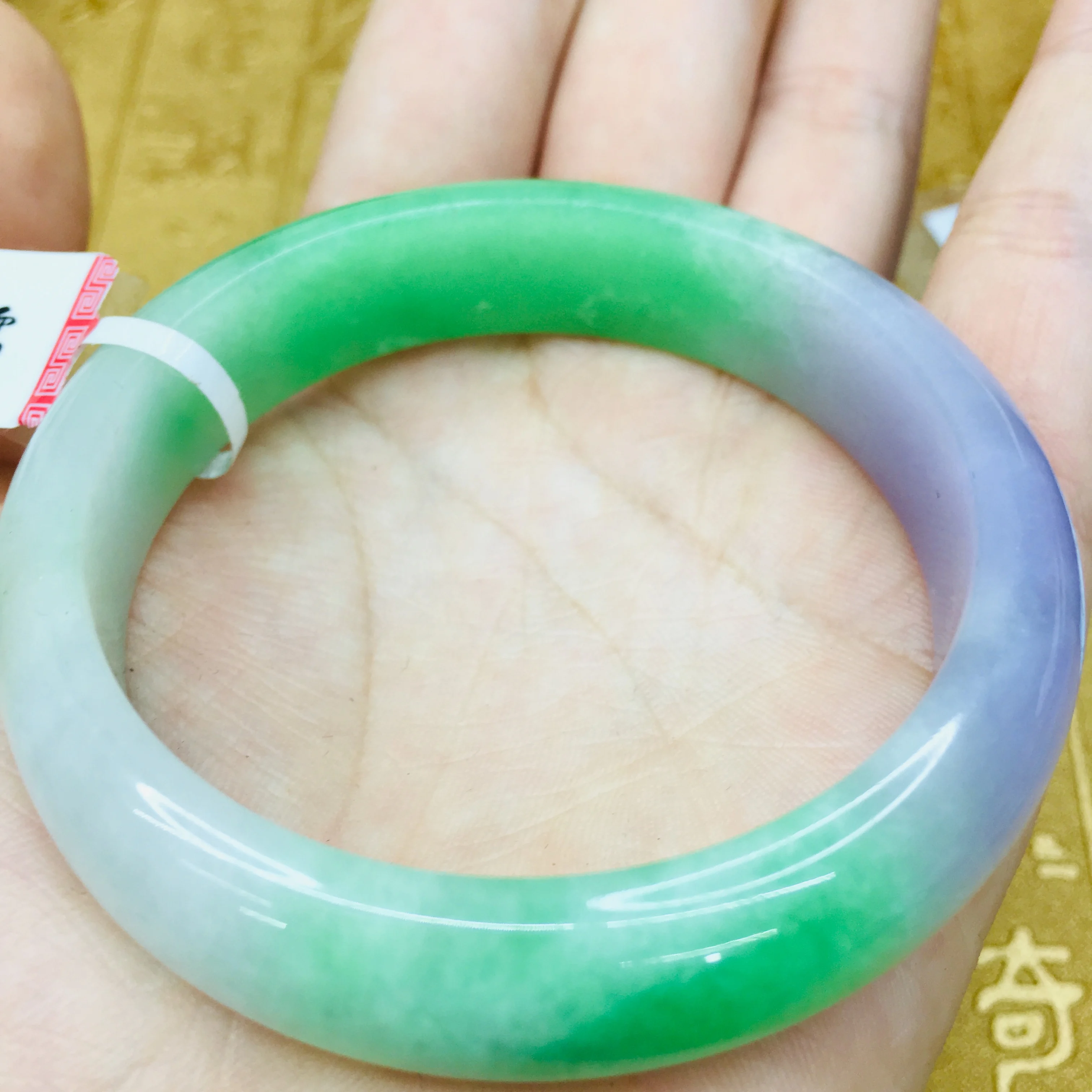 Send A certificate natural Jadeite bracelet Elegant light purple half green 54-61mm female jade bracelet Jewelry gift