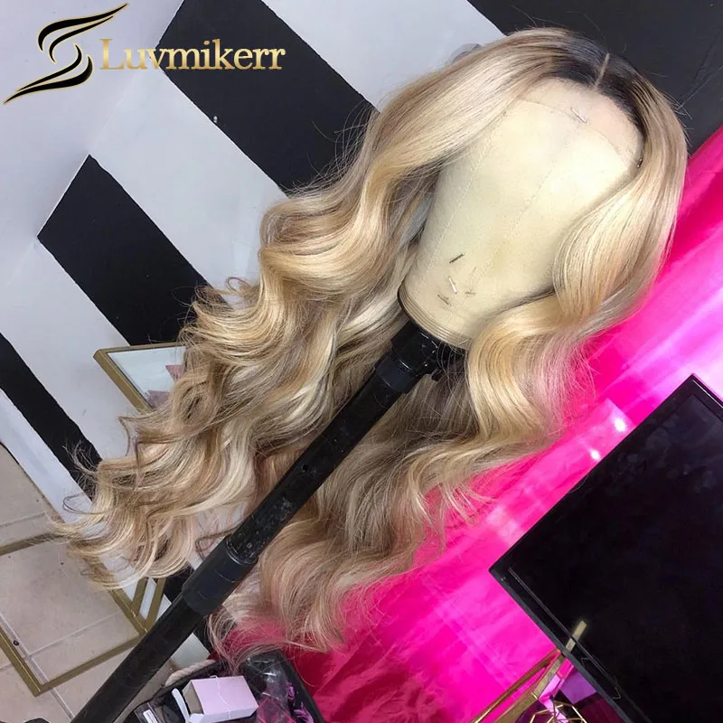 

Ombre 613 Blonde Colored Highlight HD Transparent Lace Frontal Wigs Glueless 130% Body Wave Pre Plucked Human Hair Wig For Women