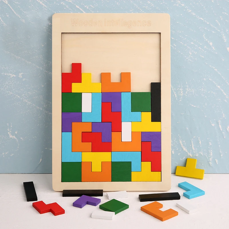 

Colorful Wooden Tetris Game Puzzle Blocks 3D Tangram Math Jigsaw Montessori Magination Intellectual Educational Toys Kids Gifts