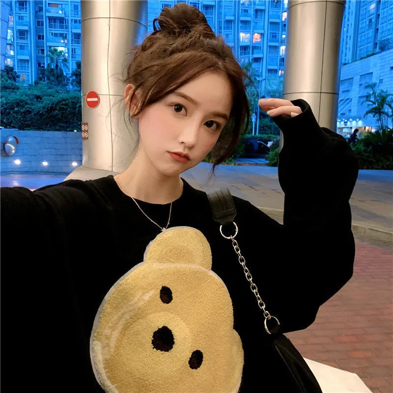 

Fashion Bear Oversized Hoodie Sweatshirts Women Korean Cute Hoody Streetwear Girl Autumn Harajuku Tops Female Autumn Hoodie