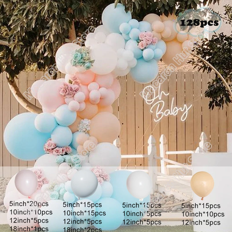 

128pcs Doubled Macaron Pink Balloons Garland Latex Pearl White Balloon Happy Birthday Celebration Decorations Events Party Kits