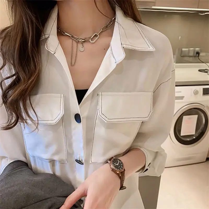 

2021 spring and Autumn New Korean chiffon shirt women's loose design sense minority base coat chic Korean shirt