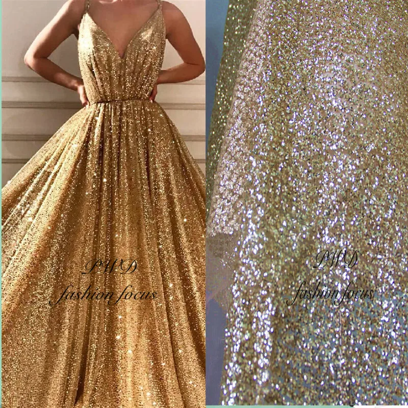 

French Gold Silver Shining Sequin Lace Fabric African Transparent Wedding Dress Apparel Tulle Mesh Fabric Curtain Sewing Cloth