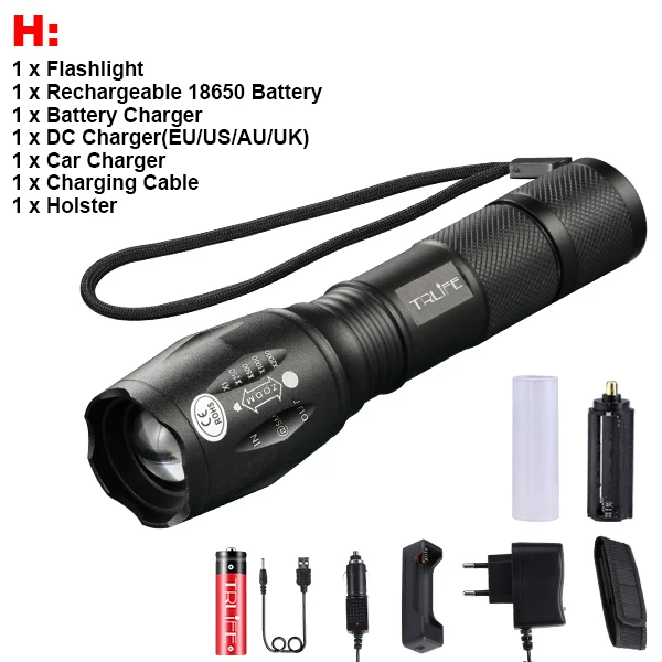 Package H Светодиодный фонарь V6 T6 L2, тактический фонарь, ультра яркий, 200 м, освещение для кемпинга, масштабируемые фонари, 5 режимов использования, аккумулятор 18650 - Испускаемый цвет: Package H