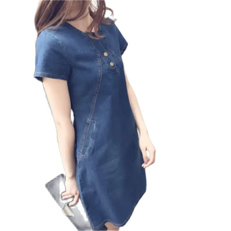 Летняя футболка с круглым вырезом повседневные джинсы платье из джинсовой ткани