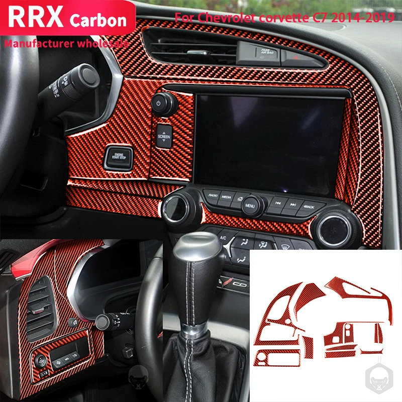 

12pcs Red Car Interior Carbon Fiber Dashboard Panel Navigation Panel Sticker Car Accessories For Chevrolet Corvette C7 2014-2019