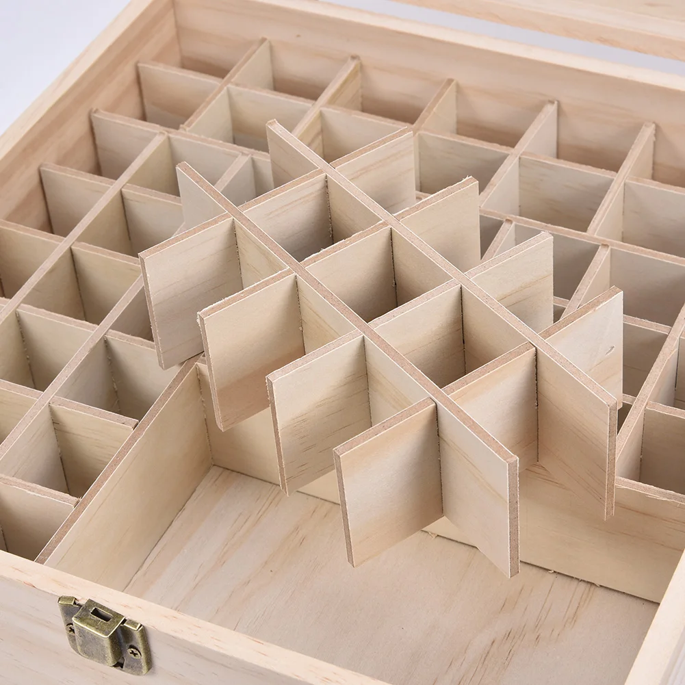 

62 Grids Wooden Oil Bottle Storage Box Aromatherapy Essential Organizer Wood Storage Case Container Treasure Jewelry Storage Box
